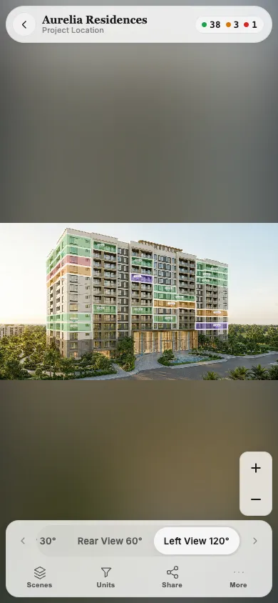 360-degree building rotation on mobile, sized for a fingertip