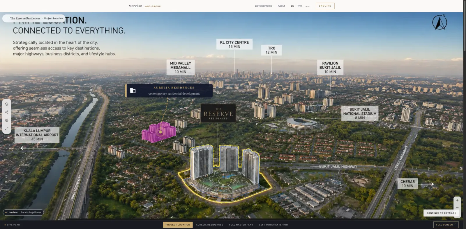 Multi-project portfolio map opening into several developments from one master plan