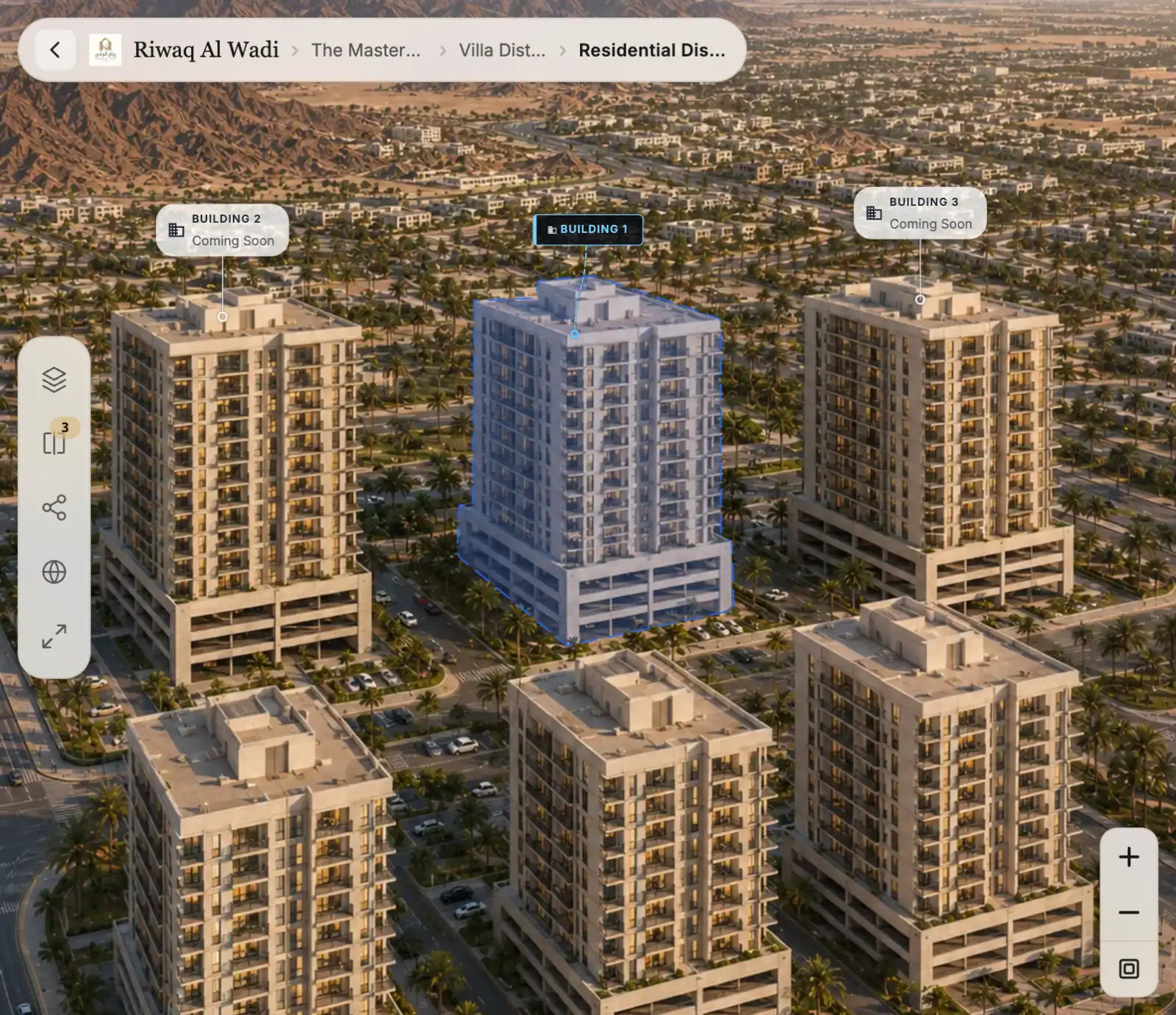 المنطقة السكنية داخل المشروع، تظهر عليها المباني وحالة طرحها