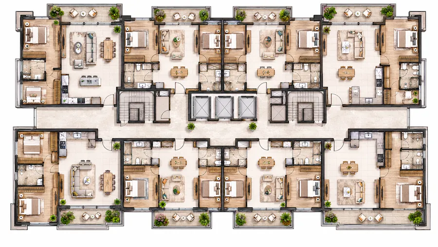 Architectural floor plate drawing of a residential level