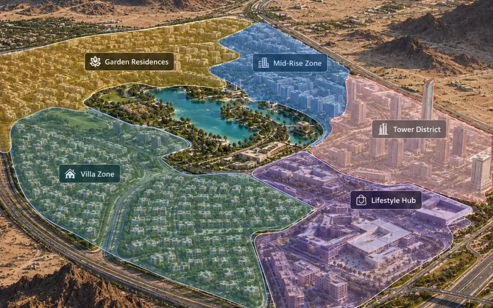 Riwaq Al Wadi: five districts outlined on one master plan in RegalScene
