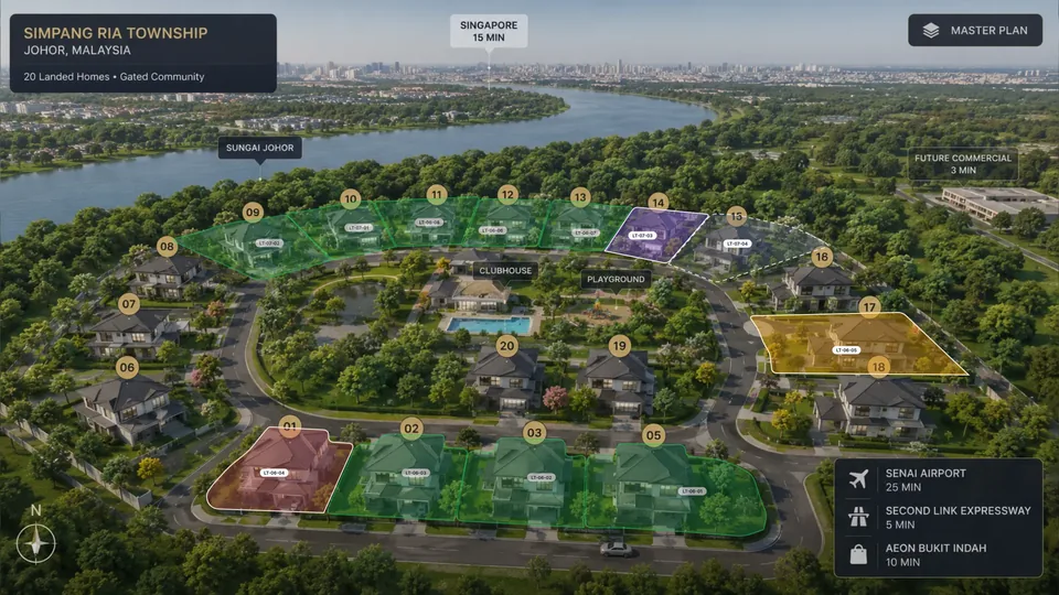 Simpang Ria Township, Johor, in RegalScene: 20 landed homes with plot status and the distances to Singapore, Senai Airport and the Second Link